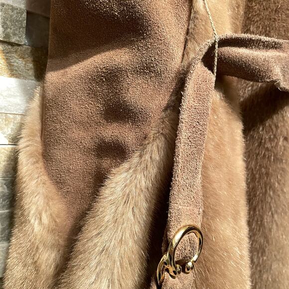 Grace’s Nashville Faux Fur Genuine Suede Belted Coat | Mid Century Vintage S/M/L - Picture 15 of 16